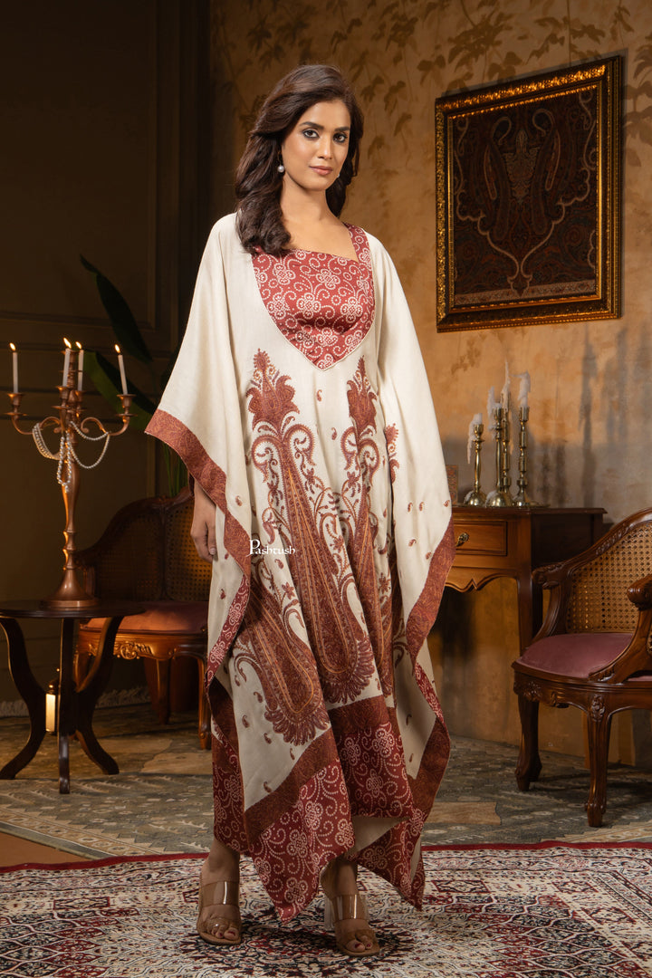 Pashtush Shawl Store Dress Pashtush Womens Woven Kaftan Dress, Embroidery Design, Beige
