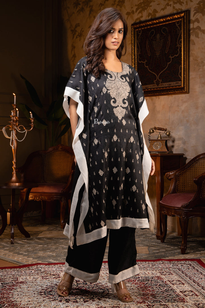 Pashtush Shawl Store Dress Pashtush Womens Woven Kaftan Dress, Embroidery Design, Black