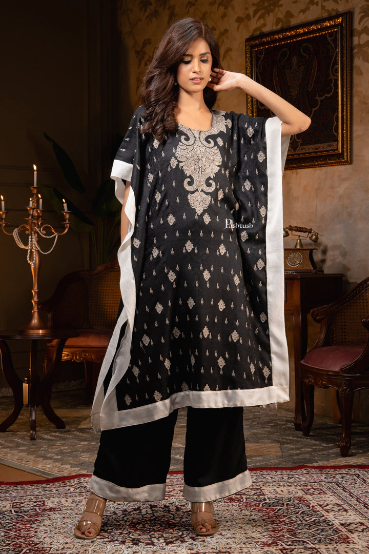 Pashtush Shawl Store Dress Pashtush Womens Woven Kaftan Dress, Embroidery Design, Black