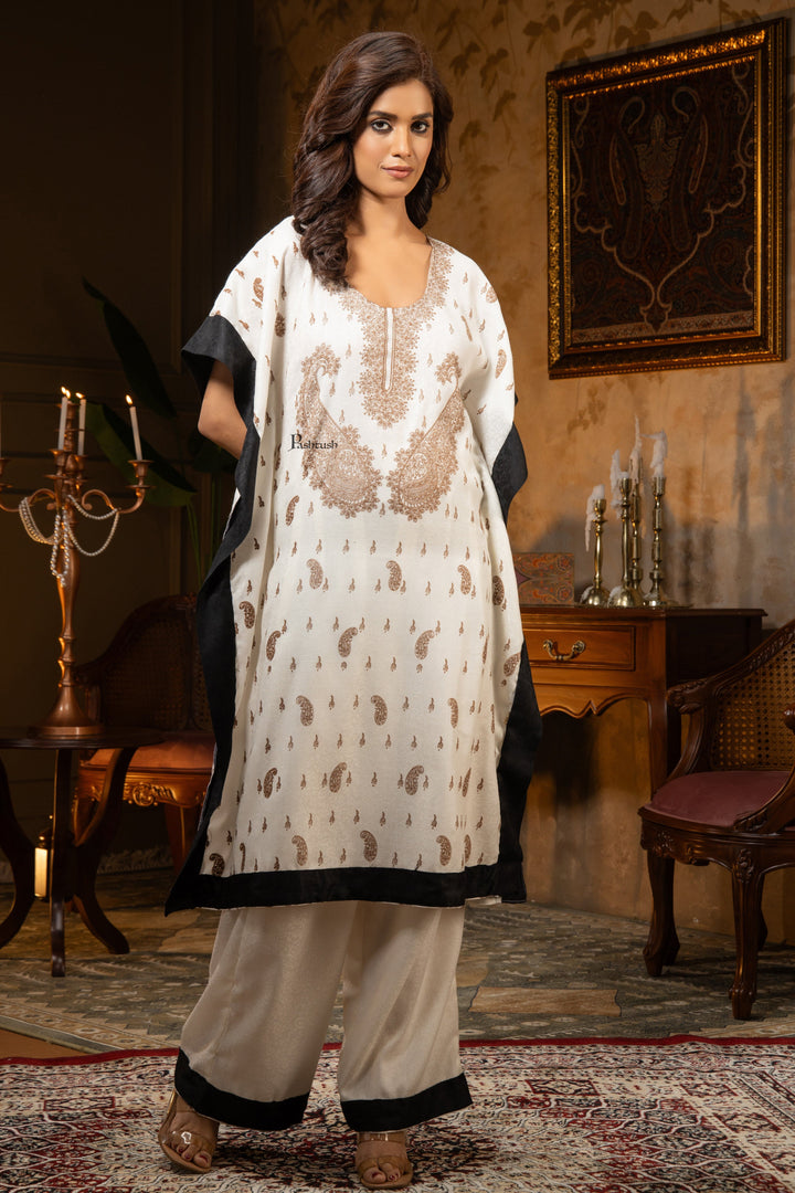 Pashtush Shawl Store Dress Pashtush Womens Woven Kaftan Dress, Embroidery Design, Ivory