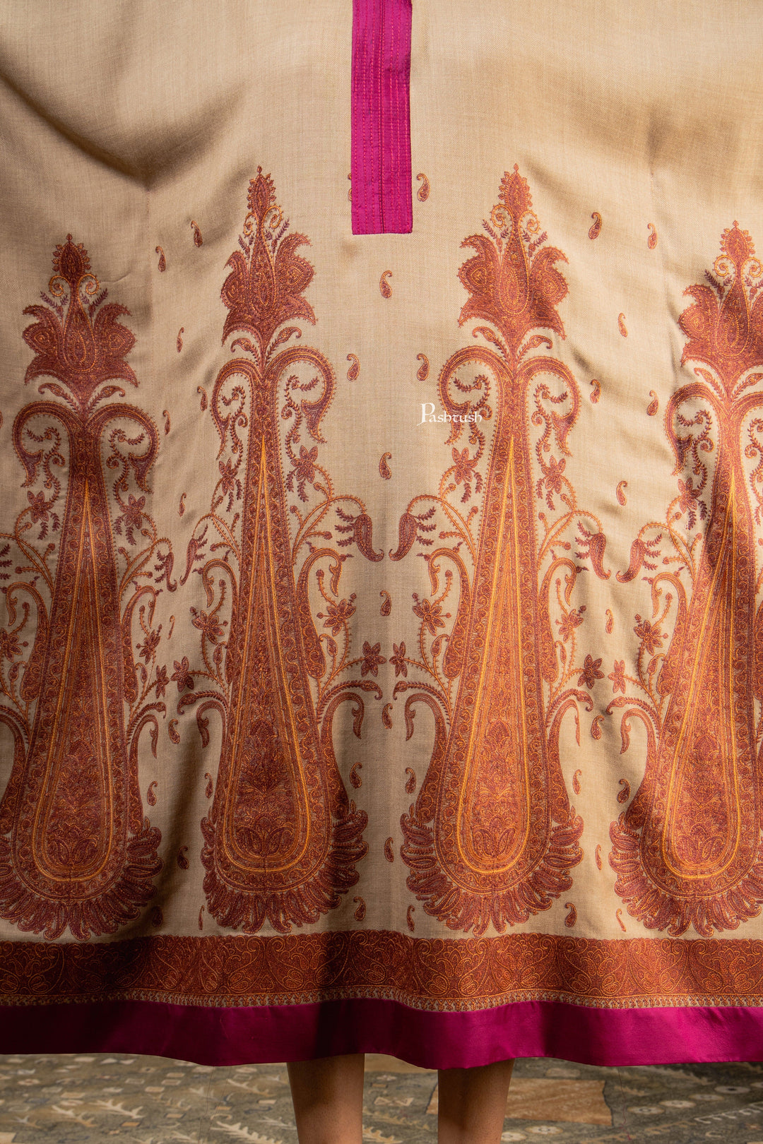 Pashtush Shawl Store Dress Pashtush Womens Woven Kaftan Dress, Embroidery Design, Taupe