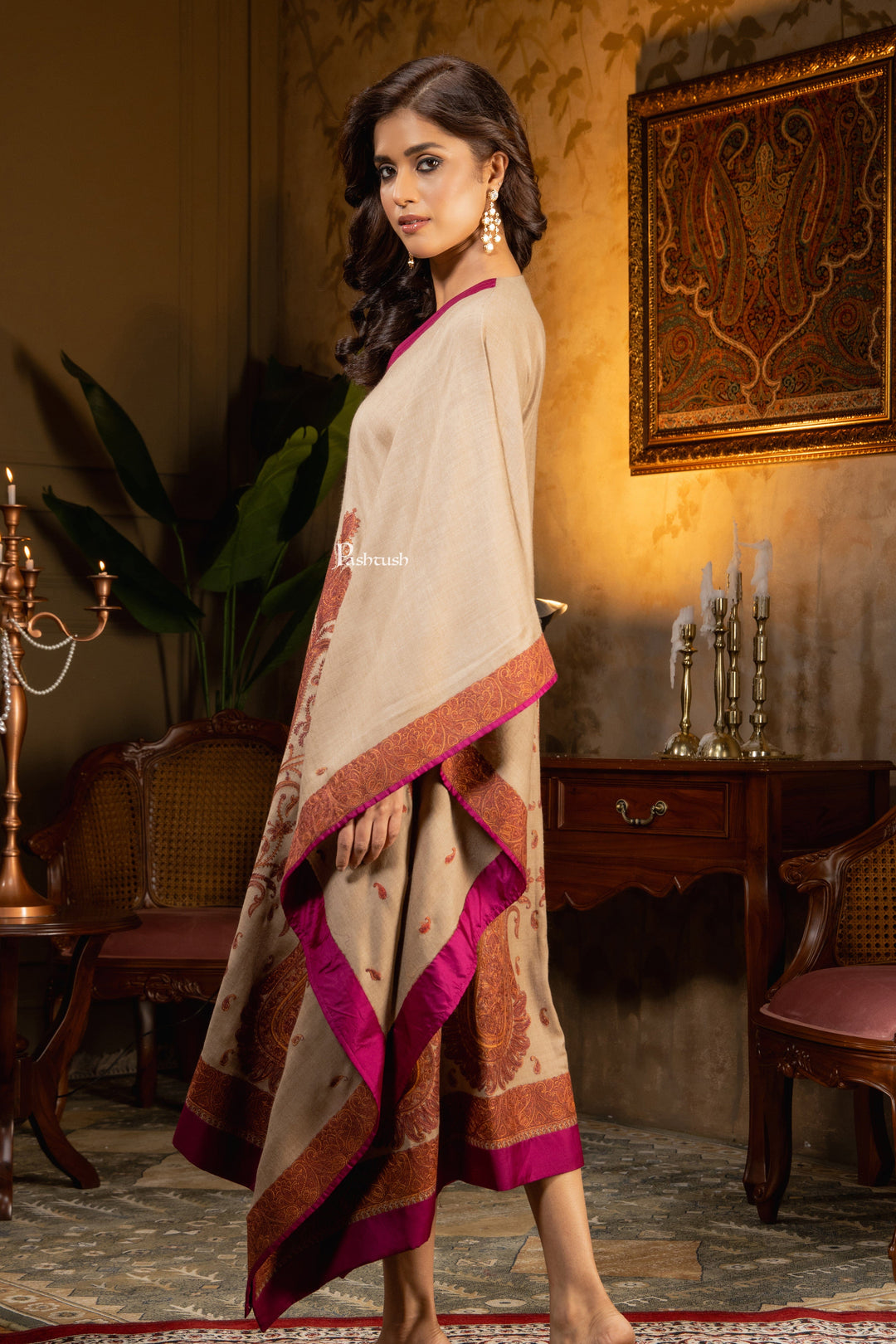 Pashtush Shawl Store Dress Pashtush Womens Woven Kaftan Dress, Embroidery Design, Taupe