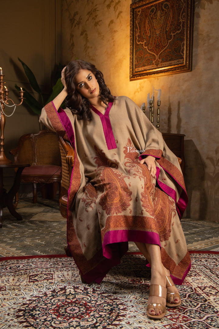 Pashtush Shawl Store Dress Pashtush Womens Woven Kaftan Dress, Embroidery Design, Taupe