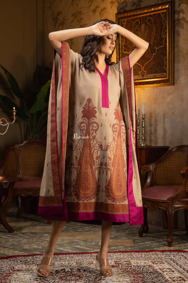 Pashtush Shawl Store Dress Pashtush Womens Woven Kaftan Dress, Embroidery Design, Taupe
