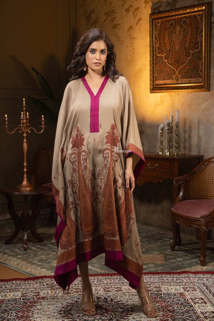 Pashtush Shawl Store Dress Pashtush Womens Woven Kaftan Dress, Embroidery Design, Taupe