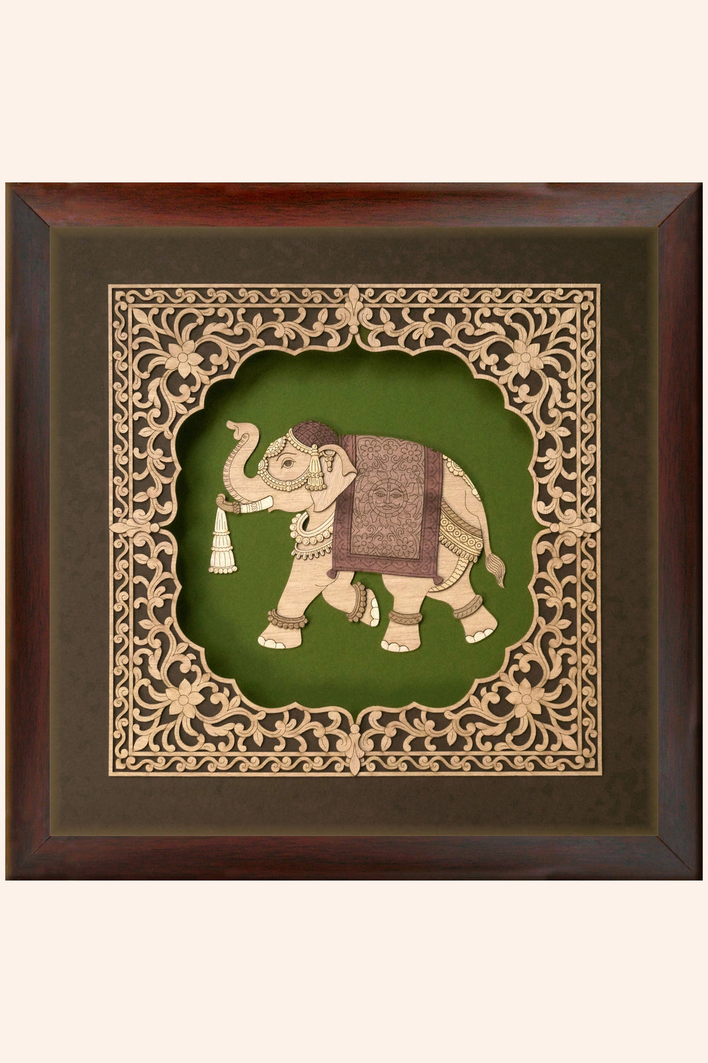 pashtush Artwork Pashtush Wooden Artwork, The Darbar Elephant Wall Art, Intricately Crafted Using Natural Coloured Wood