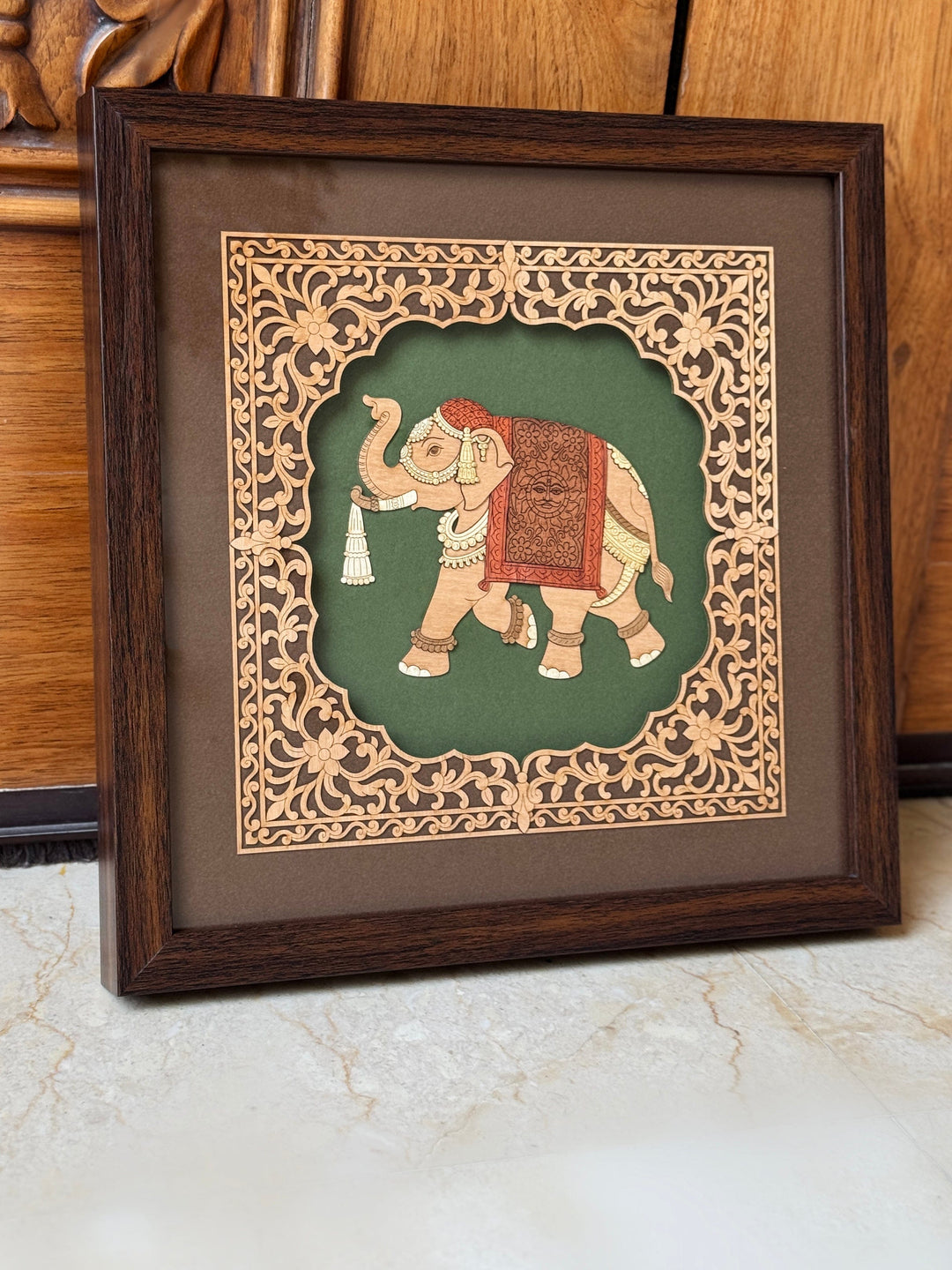 pashtush Gift Pack Pashtush Wooden Artwork, The Darbar Elephant Wall Art, Intricately Crafted Using Natural Coloured Wood