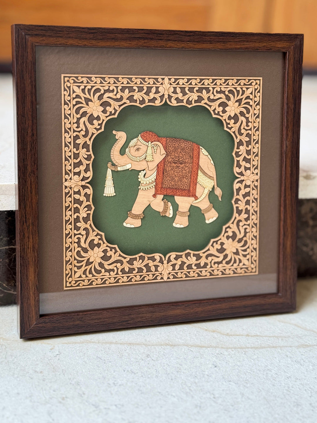 pashtush Gift Pack Pashtush Wooden Artwork, The Darbar Elephant Wall Art, Intricately Crafted Using Natural Coloured Wood