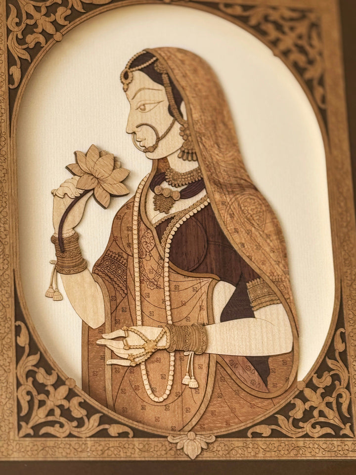 pashtush Gift Pack Pashtush Wooden Artwork, The Lady in Waiting, Made using Multicoloured Natural Wood, Wall Decor