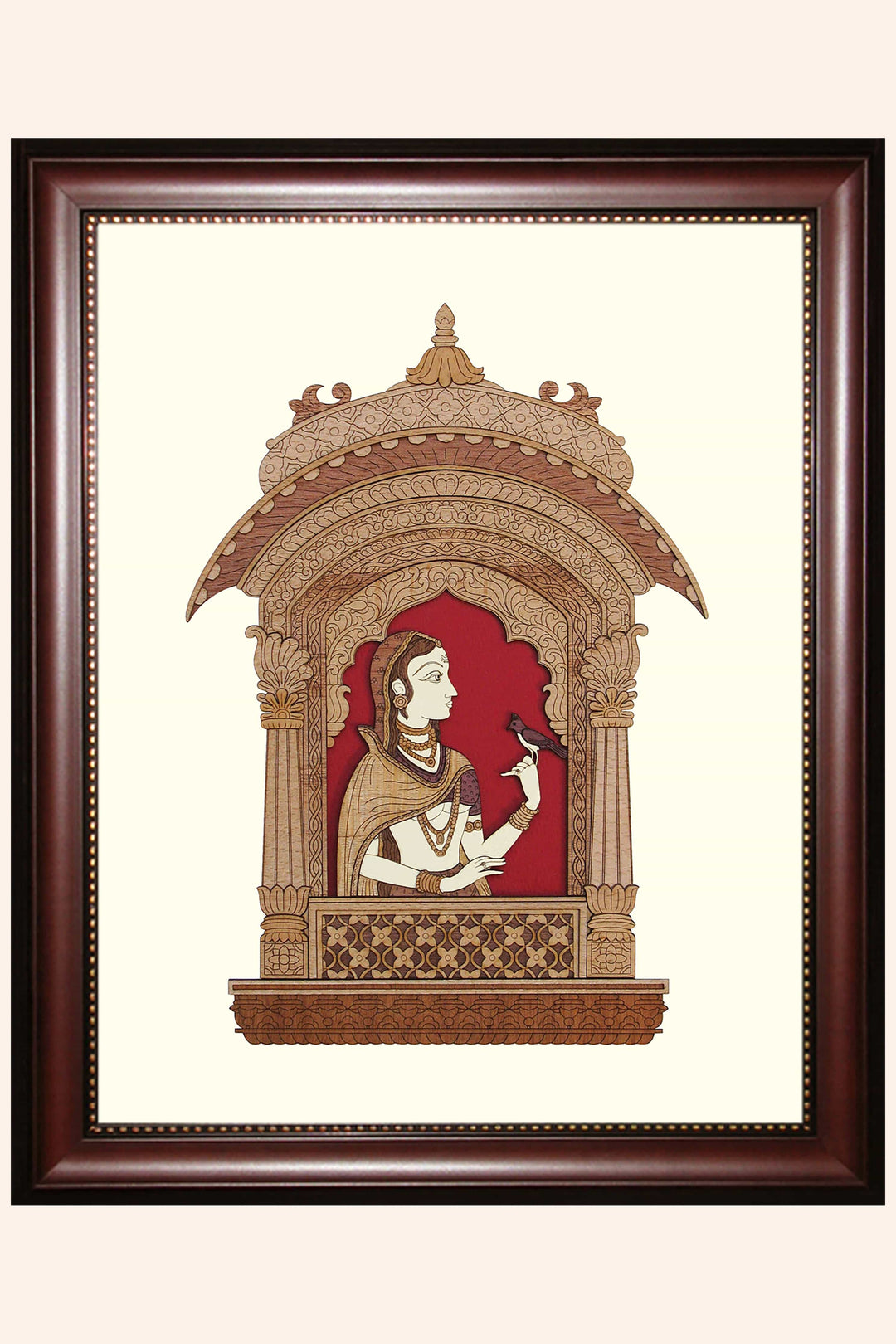 pashtush Artwork Pashtush Wooden Artwork, The Poetess in Thought, Made using Multicoloured Natural Wood, Wall Decor