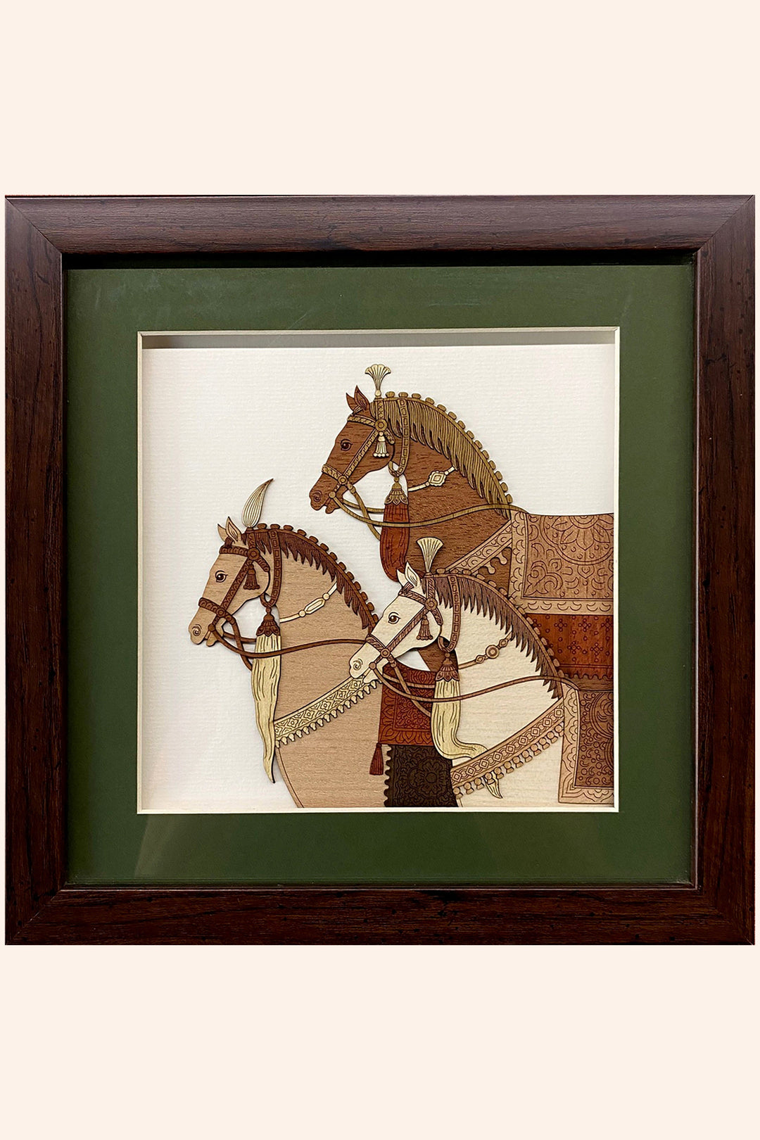 pashtush Artwork Pashtush Wooden Artwork, The Royal Stallions Wall Art, Intricately Crafted Using Natural Coloured Wood