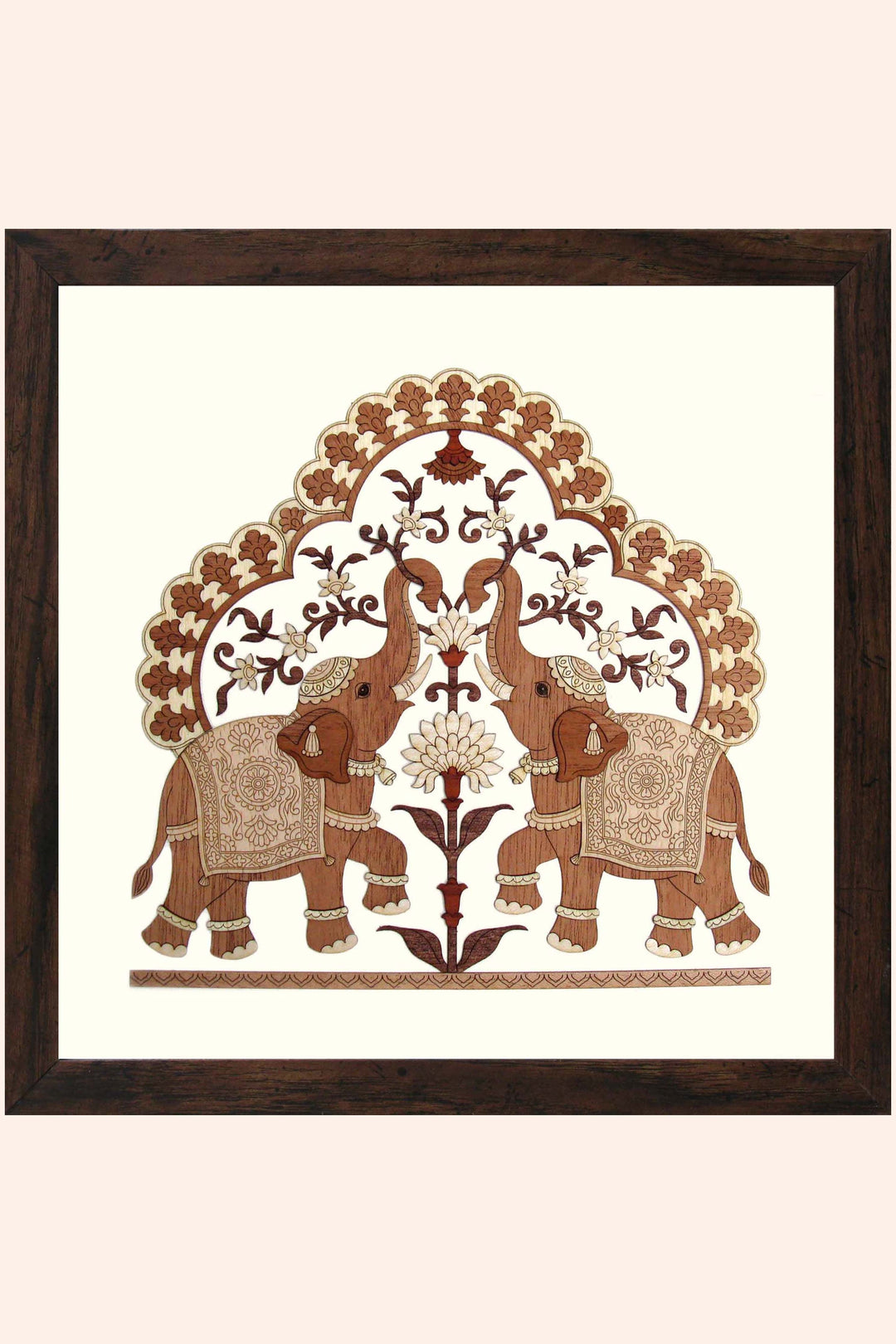 pashtush Artwork Pashtush Wooden Artwork, The Royal Welcoming Elephants Wall Art, Intricately Crafted Using Natural Coloured Wood