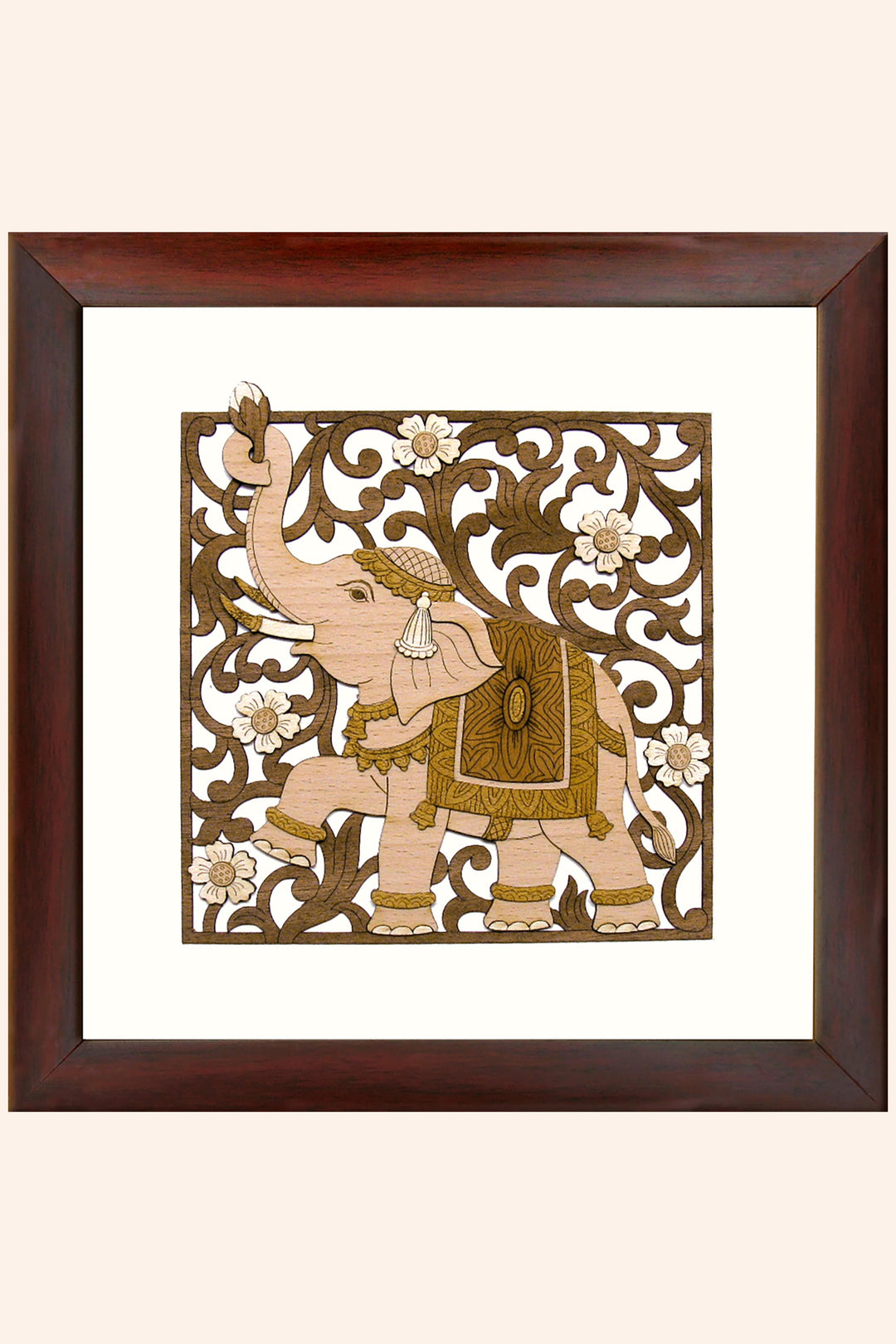 pashtush Artwork Pashtush Wooden Artwork, Triumphant Elephant Wall Art, Intricately Crafted Using Natural Coloured Wood