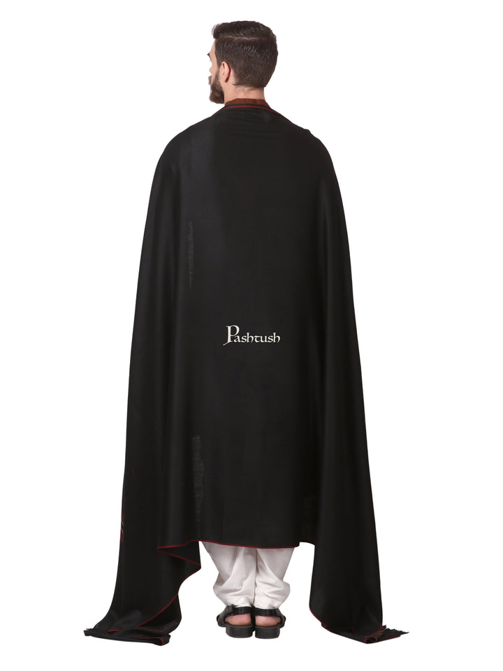 Pashtush India Mens Shawls Gents Shawl Pashtush Woven Aztec Design Mens Full Size Shawl In Extra Fine Wool - Black