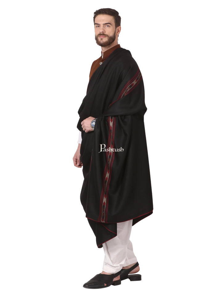Pashtush India Mens Shawls Gents Shawl Pashtush Woven Aztec Design Mens Full Size Shawl In Extra Fine Wool -Black