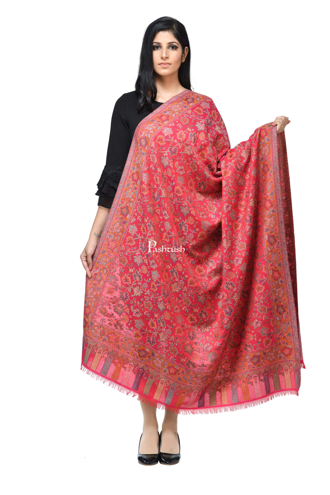 Pashwool Womens Shawls Pashwool Womens Ethnic Design Shawl, Light Weight, Soft And Warm, Majenta