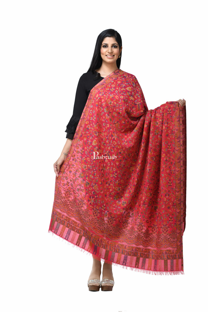 Pashwool Womens Shawls Pashwool Womens Ethnic Design Shawl, Light Weight, Soft And Warm, Pink