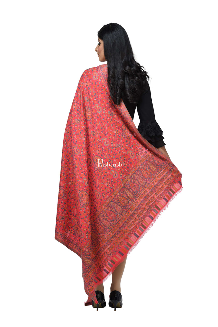 Pashwool Womens Shawls Pashwool Womens Ethnic Design Shawl, Light Weight, Soft And Warm, Pink