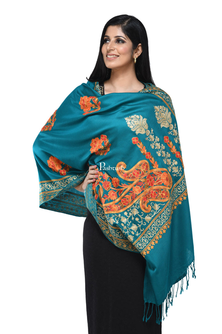 Pashwool Womens Stoles and Scarves Scarf Pashwool, Womens Kashmiri Aari Embroidery Stole, Soft Bamboo