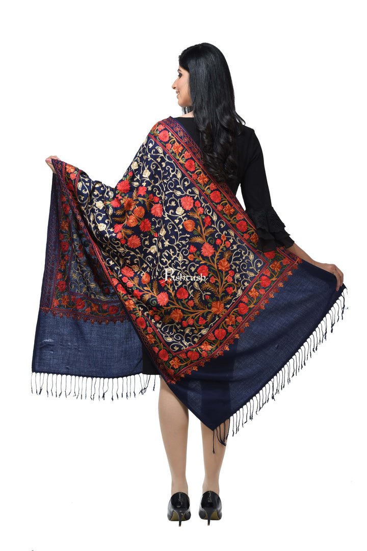 Pashwool Womens Stoles and Scarves Scarf Pashwool Womens Kashmiri Embroidery Stole, Soft And Warm, Woollen Stole, Blue