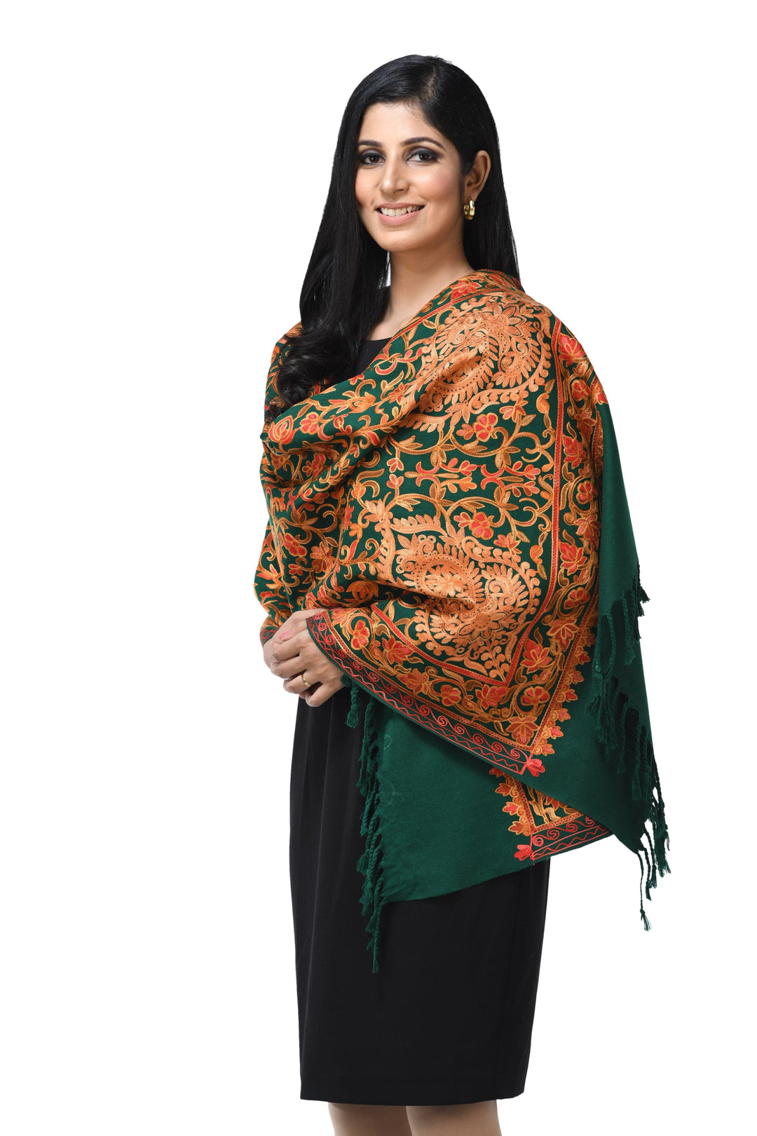 Pashwool Womens Stoles and Scarves Scarf Pashwool Womens Kashmiri Embroidery Stole, Soft And Warm, Woollen Stole Green