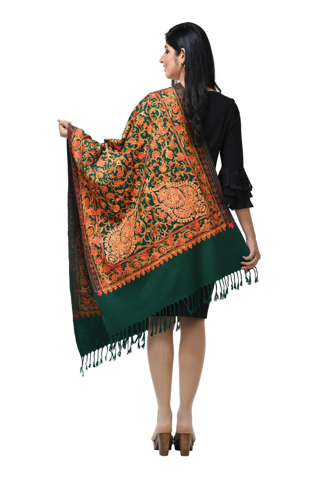 Pashwool Womens Stoles and Scarves Scarf Pashwool Womens Kashmiri Embroidery Stole, Soft And Warm, Woollen Stole Green