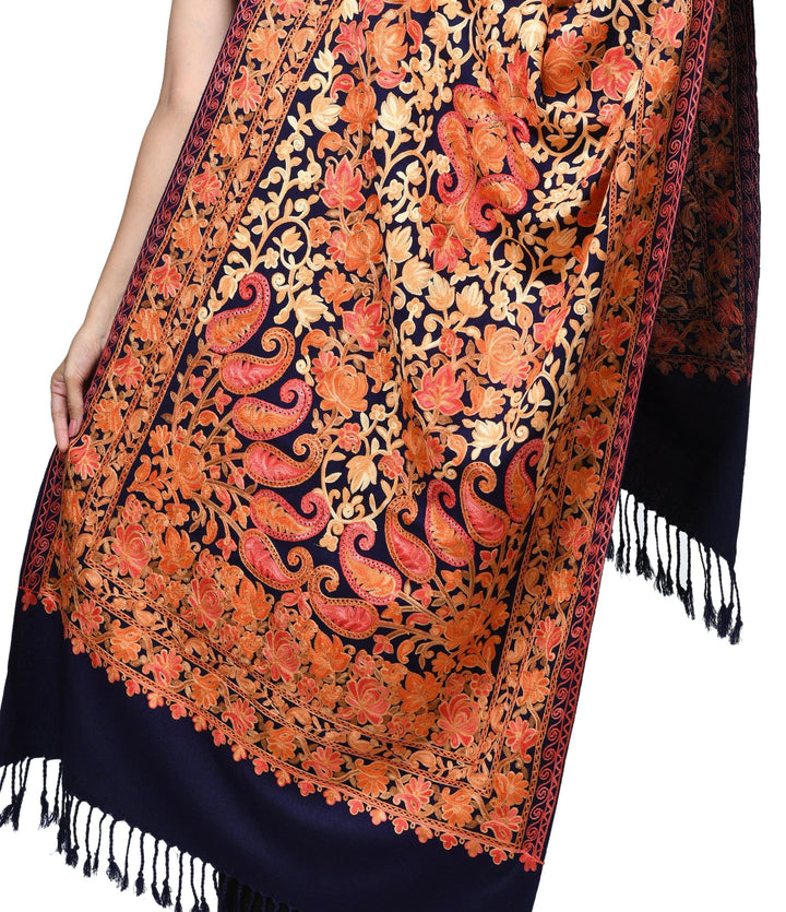 Pashwool Womens Stoles and Scarves Scarf Pashwool Womens Kashmiri Embroidery Stole, Soft And Warm, Woollen Stole Navy Blue