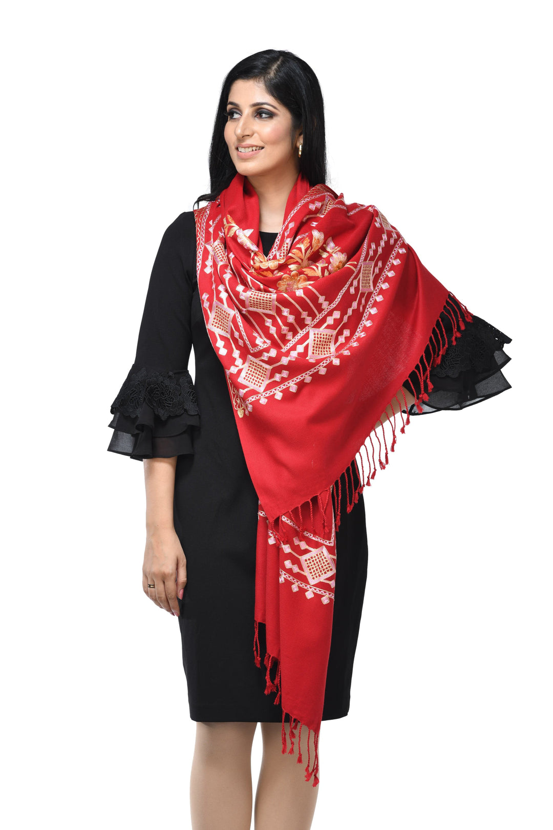 Pashwool Womens Stoles and Scarves Scarf Pashwool Womens Kashmiri Embroidery Stole, Woollen Stole, Soft And Warm,Maroon