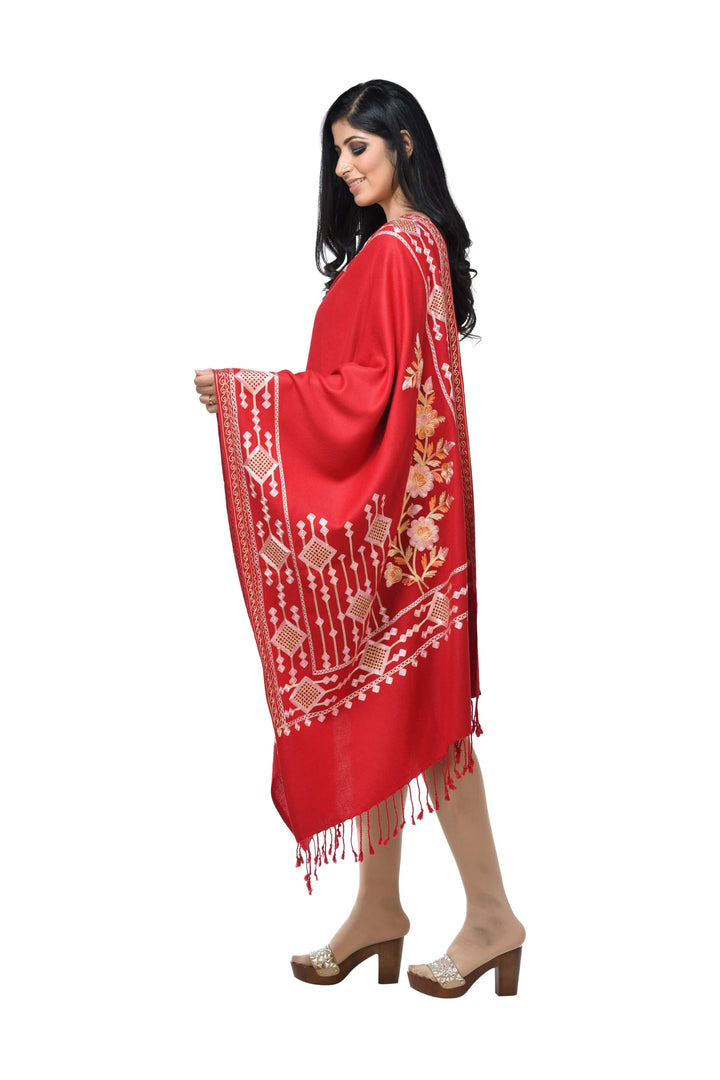 Pashwool Womens Stoles and Scarves Scarf Pashwool Womens Kashmiri Embroidery Stole, Woollen Stole, Soft And Warm,Maroon