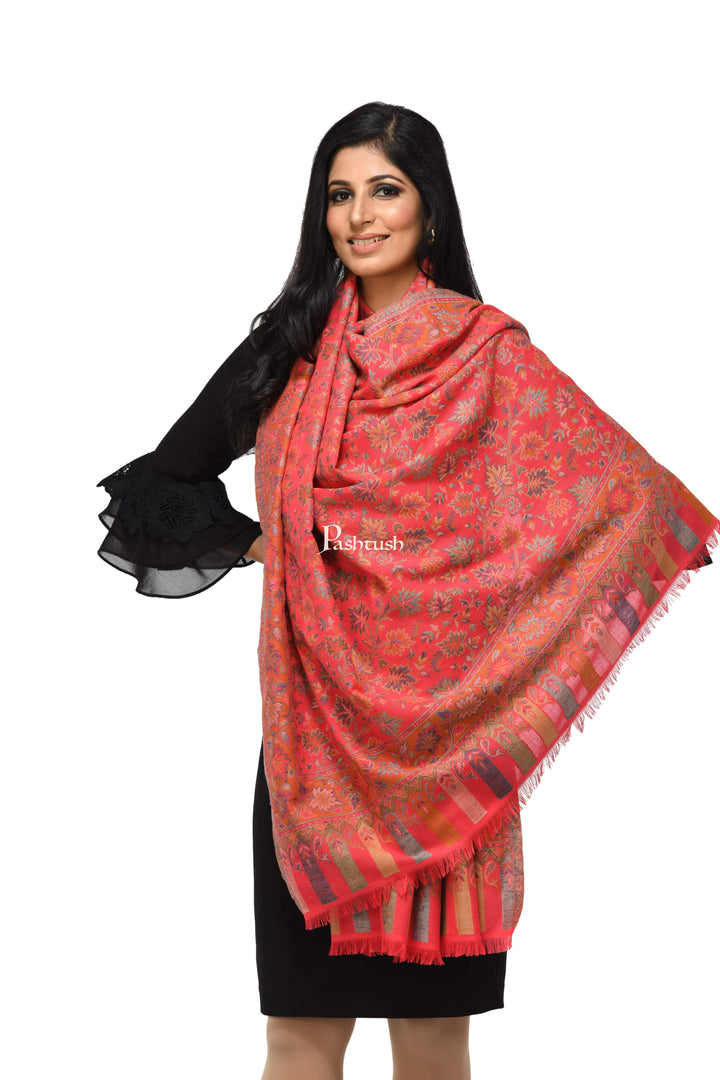 Pashwool Womens Shawls Pashwool Womens Woollen Ethnic Design Shawl, Soft And Warm, Light Weight, Pink