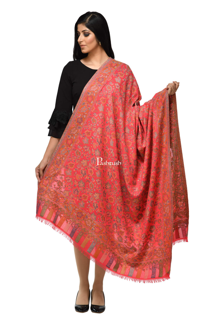 Pashwool Womens Shawls Pashwool Womens Woollen Ethnic Design Shawl, Soft And Warm, Light Weight, Pink