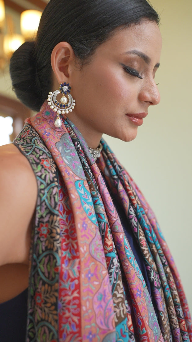Pashtush Womens Pure Pashmina Shawl, Hand Painted And Embroidered Kala –  Pashtush Global