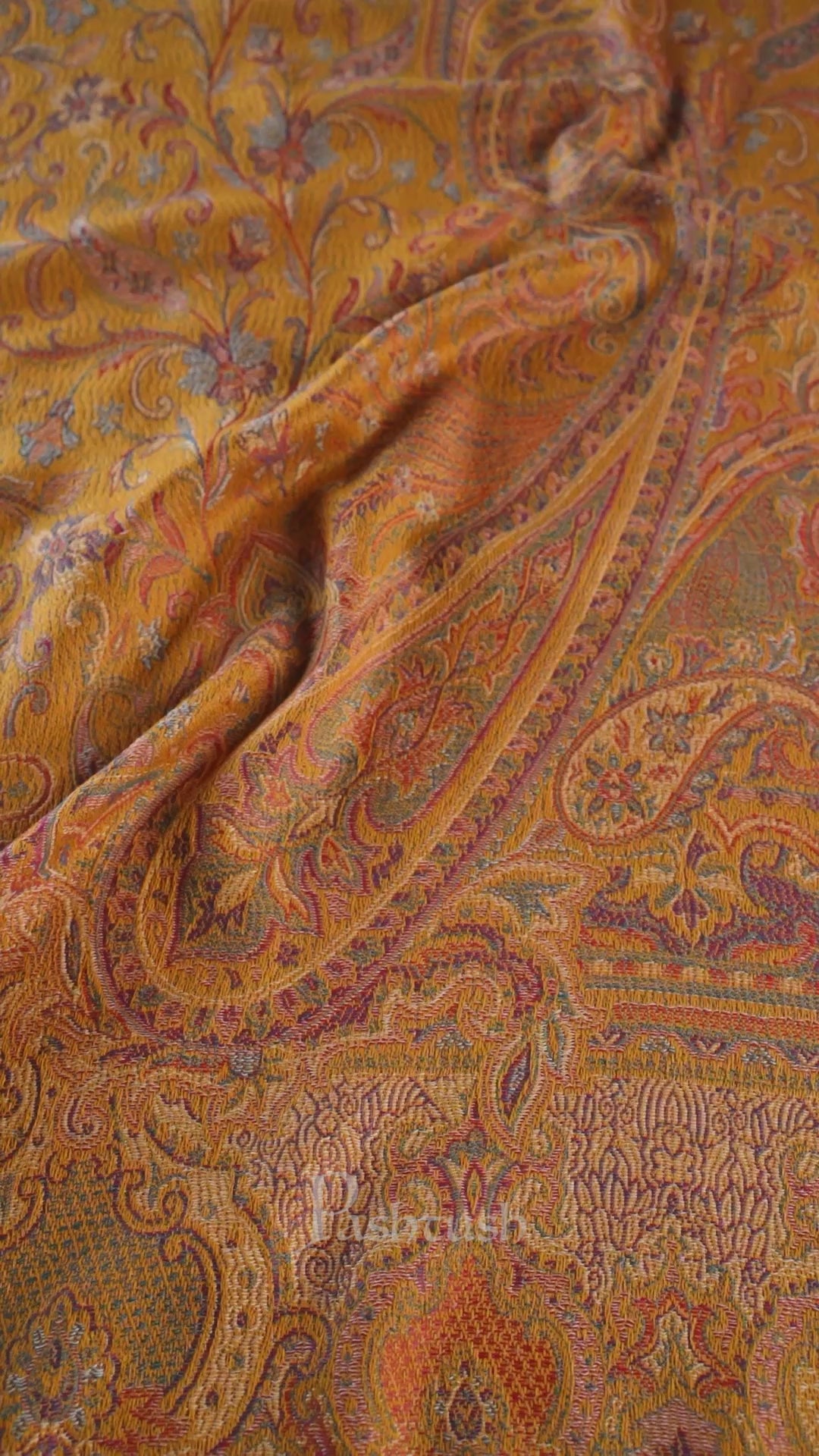 Pashtush womens Faux Pashmina shawl, Jamawar design, Mustard