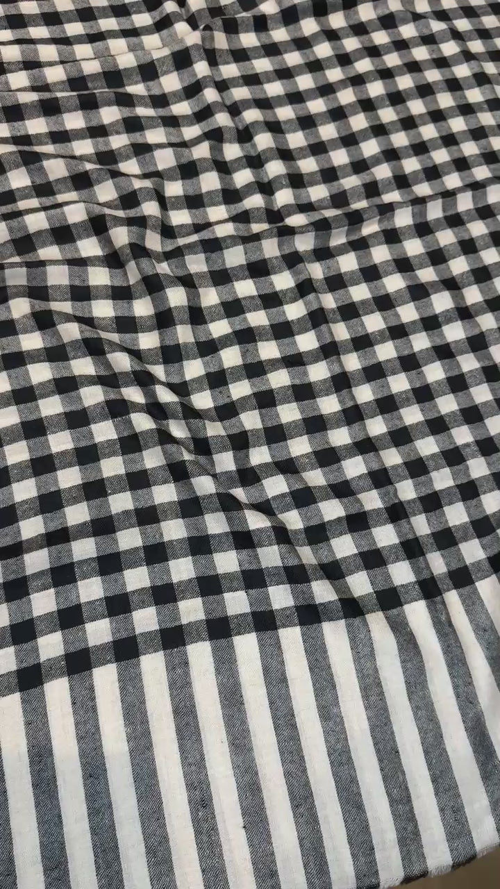 Pashtush Womens Pure Pashmina Stole, Handwoven Checkered Design, Black and Beige