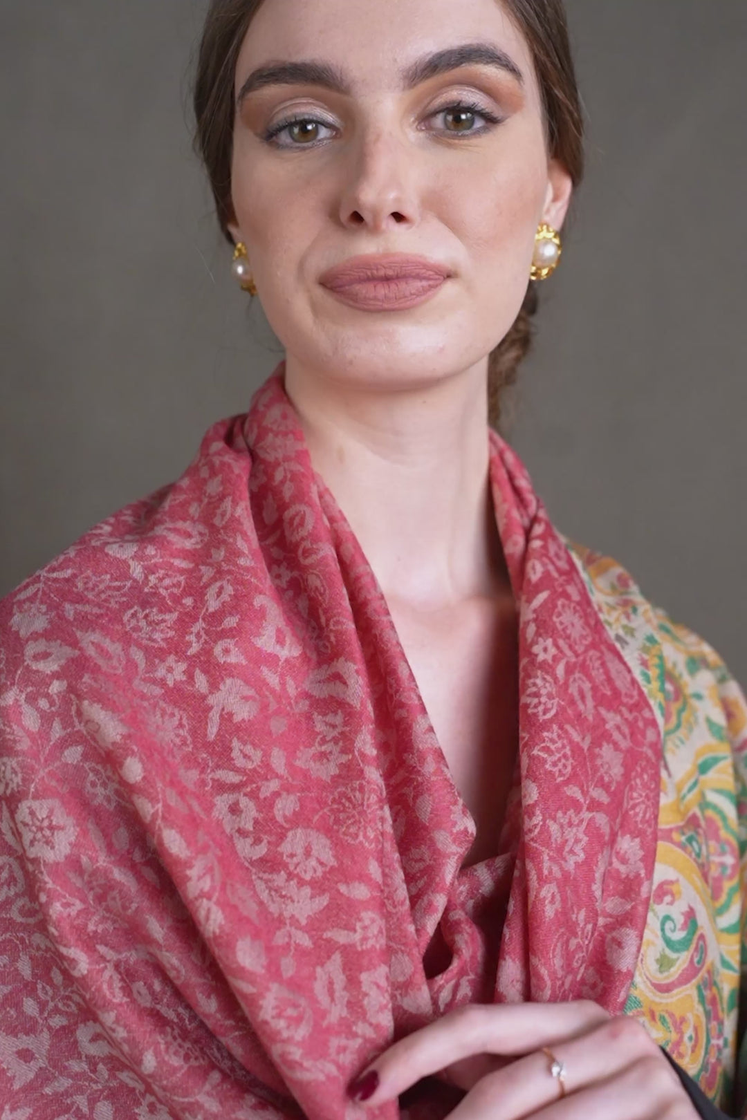 Pashtush Womens Extra Fine Wool Shawl, Woven Ethnic Palla Design, Rose