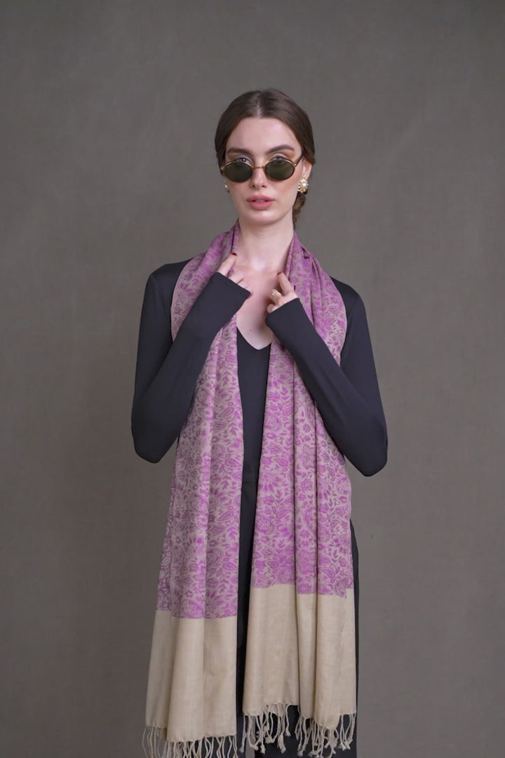 Pashtush Womens Fine Wool Stole, Paisley Weave Woven Design, Mauve
