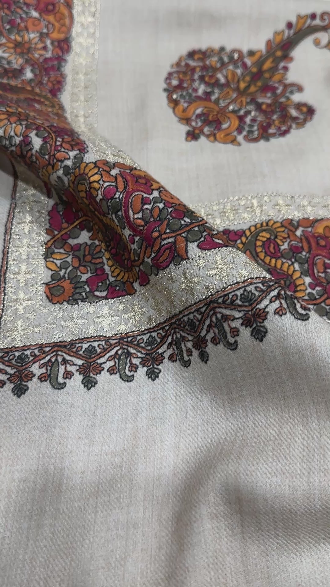 Pashtush Womens Fine Wool Tilla Border Shawl, Challa Daur with Metallic Detailing, Off White
