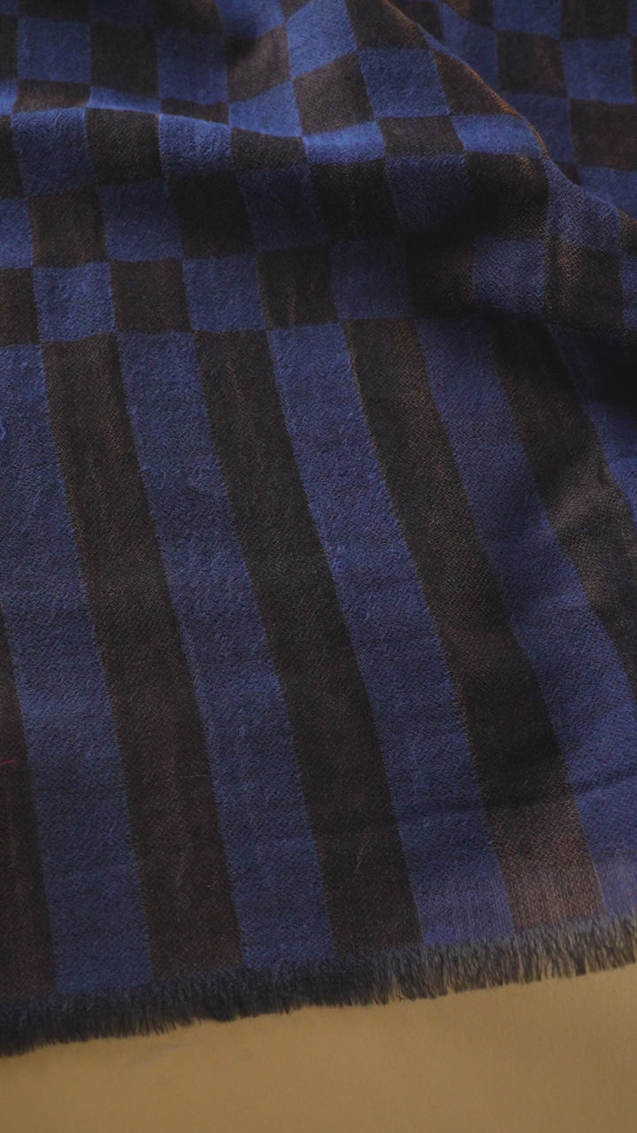 Pashtush Mens Twilight Collection, Checkered Metallic Thread Weave, Fine Wool, Blue and golden