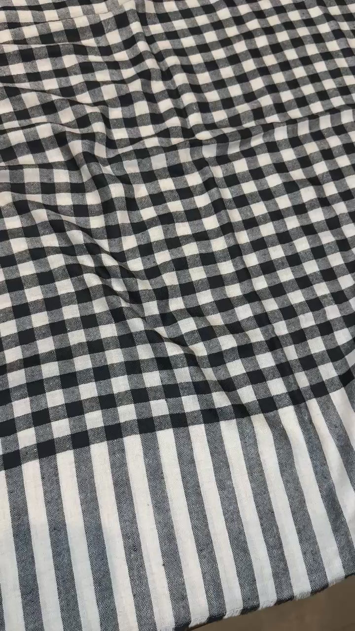 Pashtush Womens Pure Pashmina Stole, Handwoven Checkered Design, Black and Beige