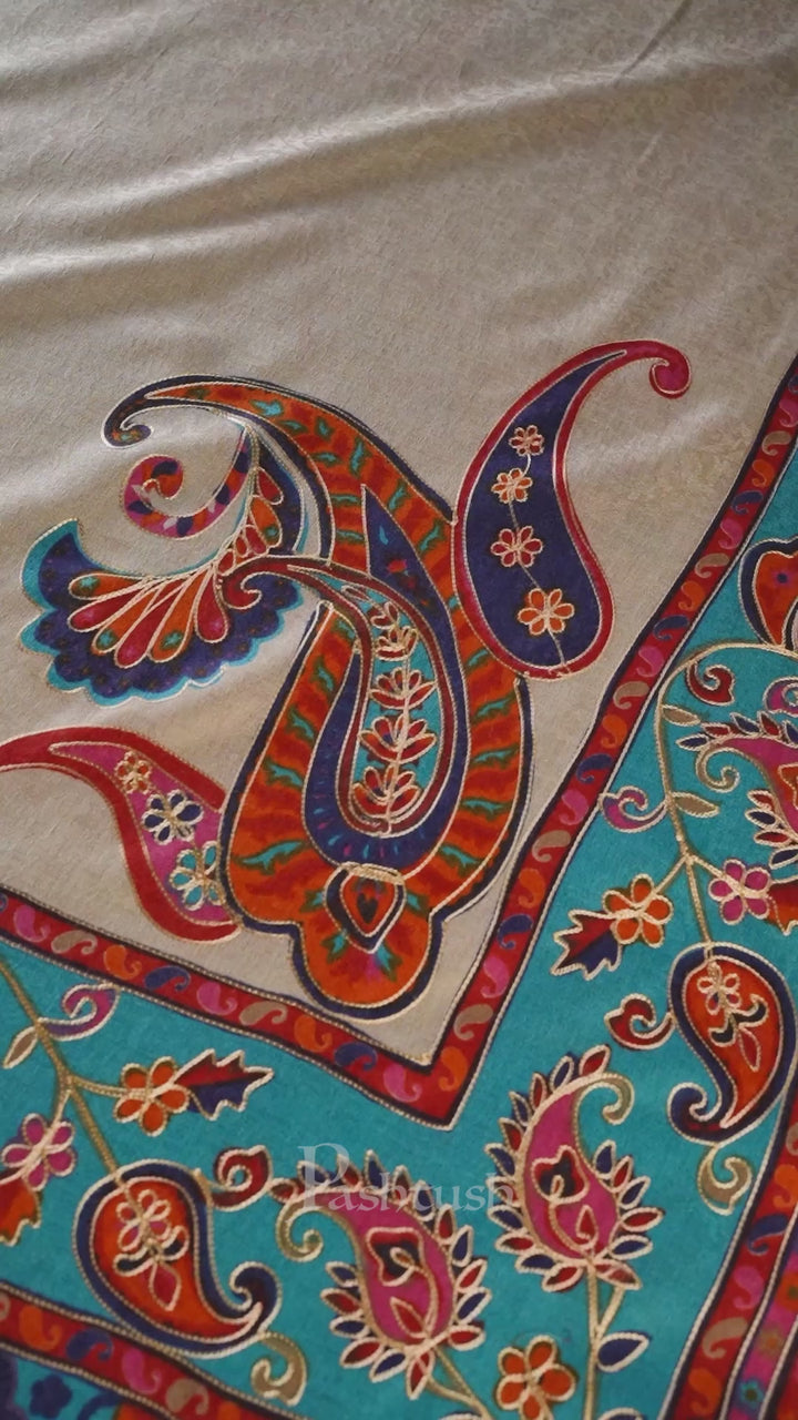 Pashtush Womens Kalamkari Embroidery Shawl, Fine Wool Shawls, Medium