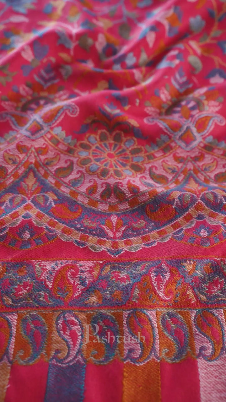 Pashwool Womens Ethnic Design Shawl, Light Weight, Soft And Warm, Pink