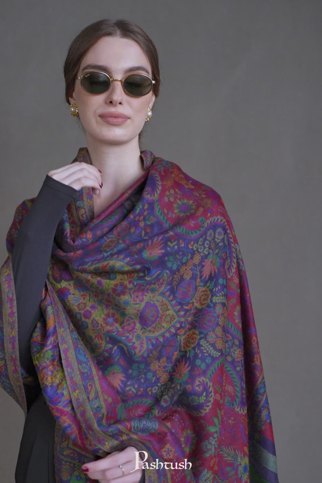 Pashtush Womens 100% Pure Wool With Woolmark Certificate Shawl, Antique Paisley Woven Design, Multicoloured