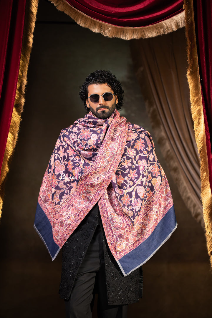 Pashtush Mens Faux Pashmina Stole, Floral Design, Navy Blue