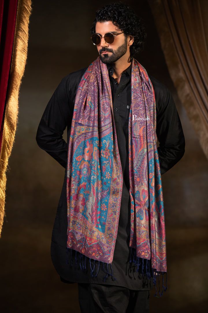 Pashtush Mens Faux Pashmina Stole, Paisley Weave Design, Blue