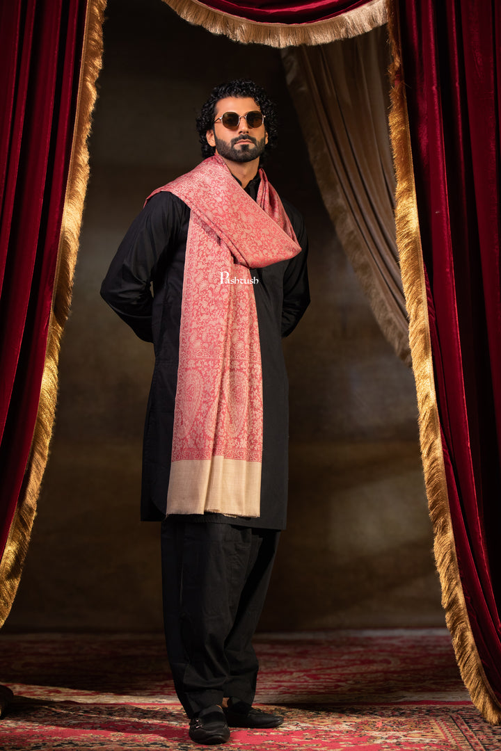 Pashtush Mens Extra Fine Wool Shawl, Paisley Weave Design, Maroon