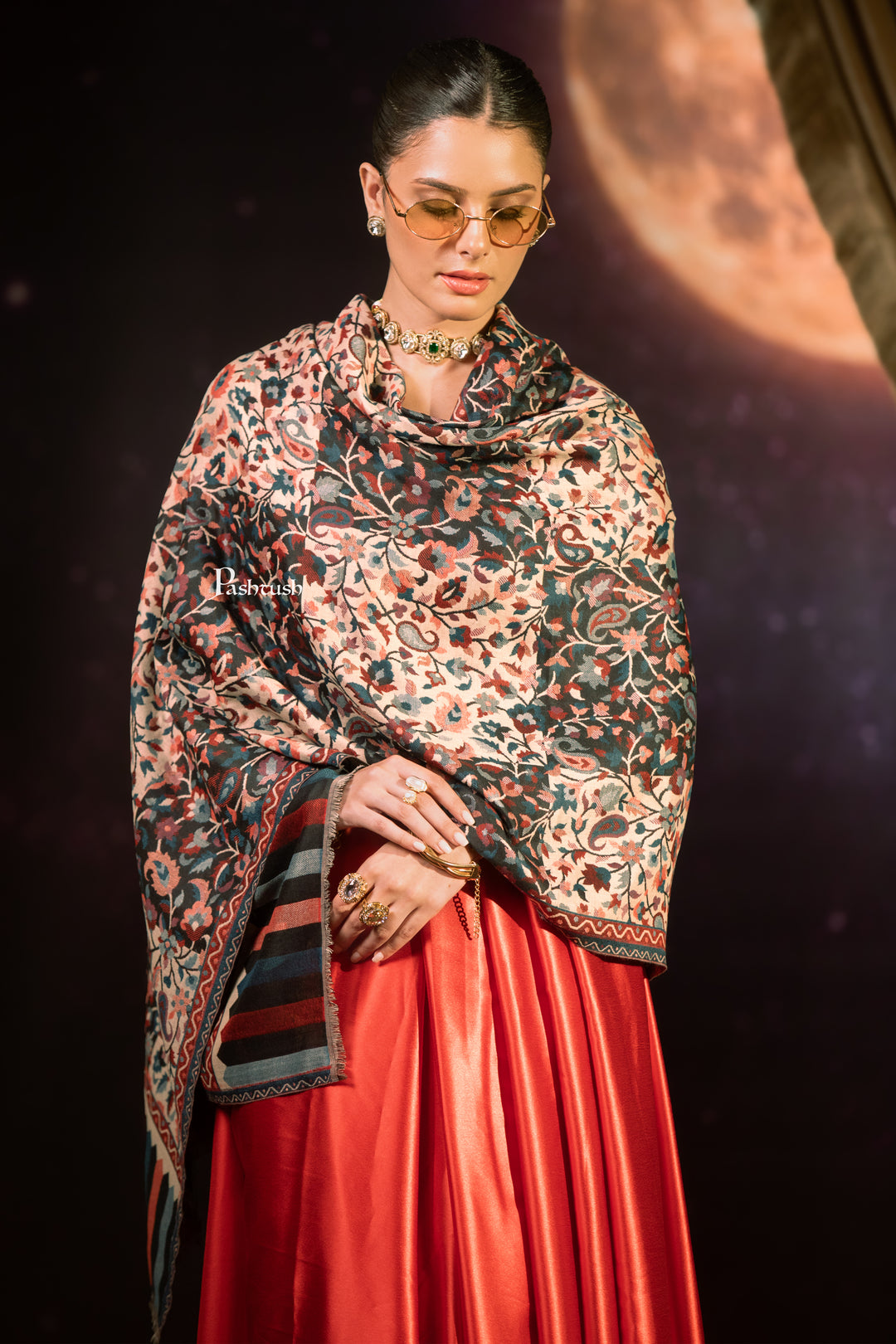 Pashtush Womens Faux Pashmina Shawl, Paisley Weave Design, Multicolour