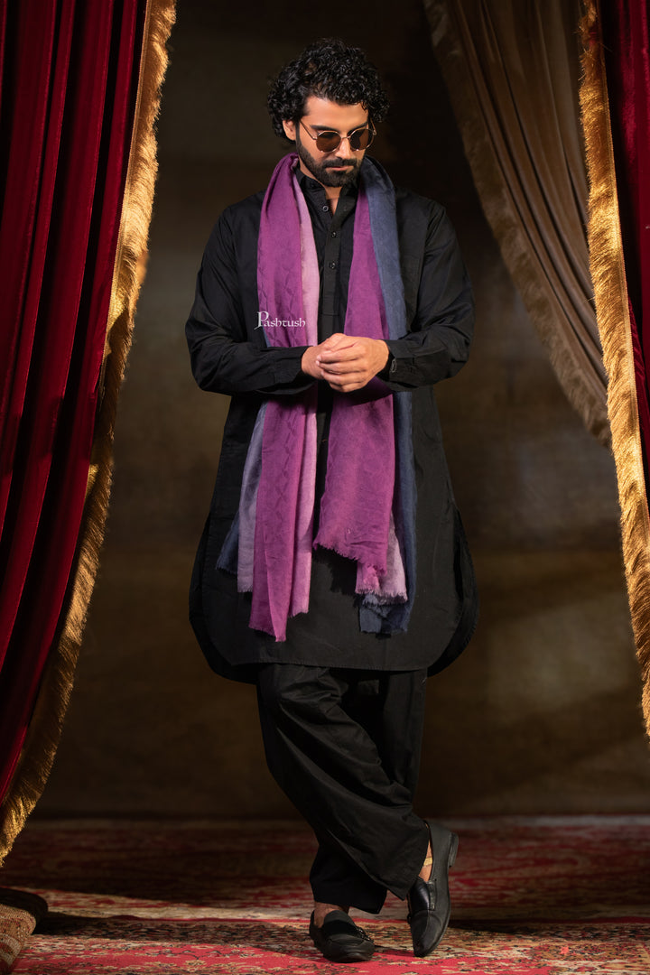 Pashtush Mens Cashmere Stole, Ombre Weave Design, Pink and Navy Blue