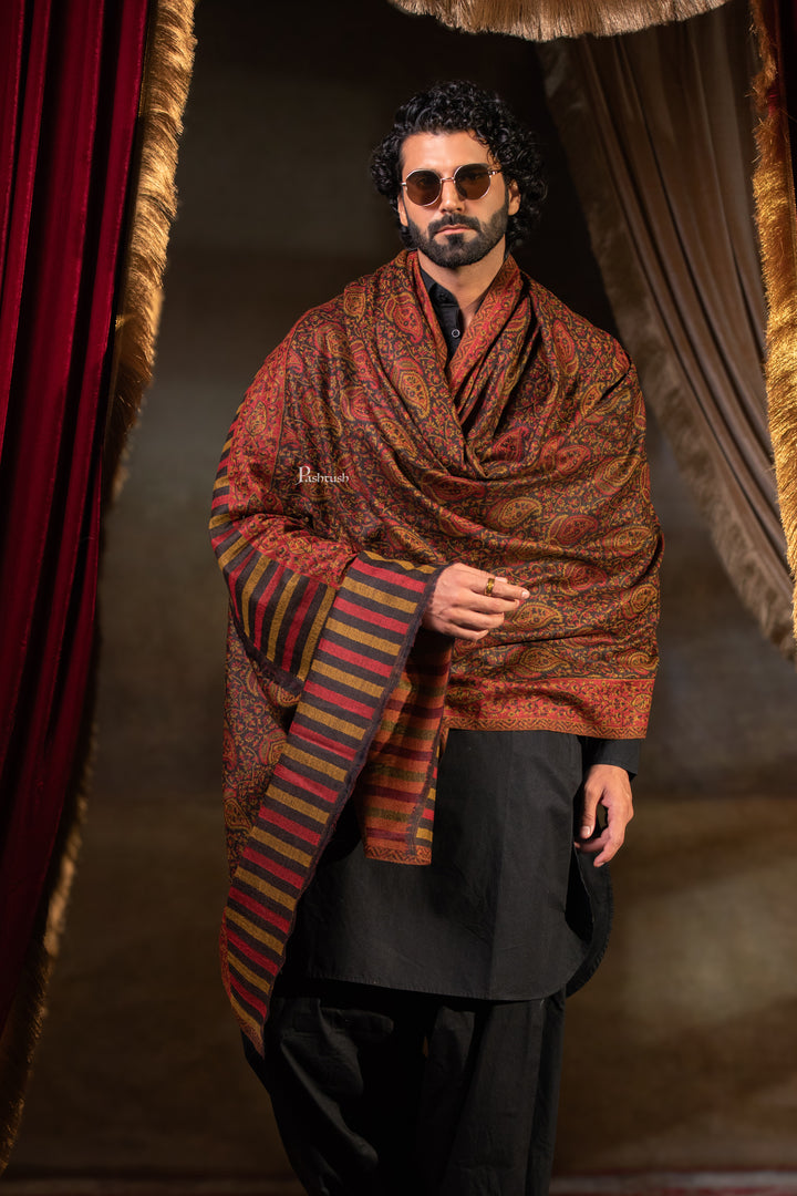Pashtush Mens 100% Pure Wool With Woolmark Certificate Shawl, Paisley Design, Espresso Brown