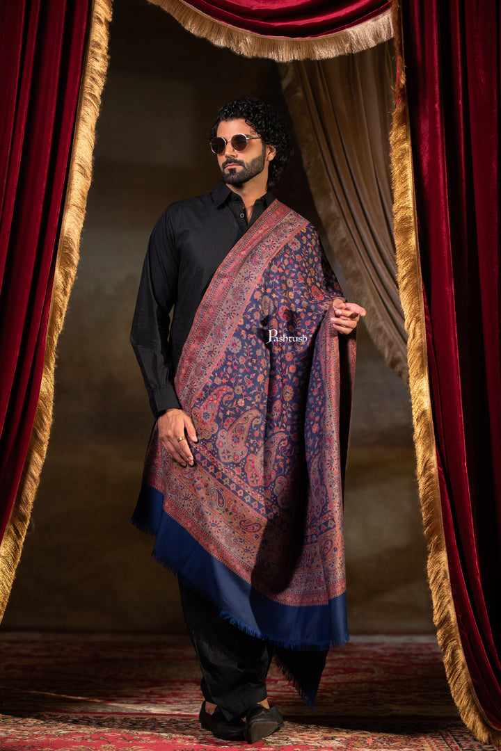 Pashtush Mens Faux Pashmina Stole, Paisley Weave Design, Blue