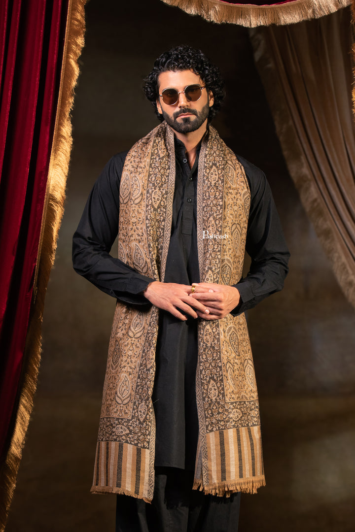 Pashtush Mens 100% Pure Wool With Woolmark Certificate Shawl,  Design, Brown